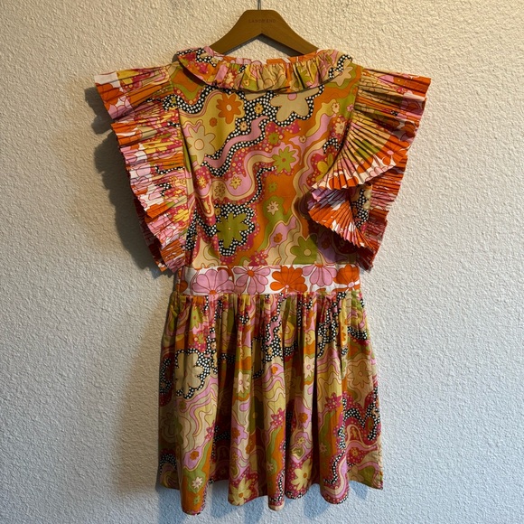 Celia B Floral Lirio Flutter Sleeve Floral Mini Dress Orange Pink Women’s M - Picture 7 of 11
